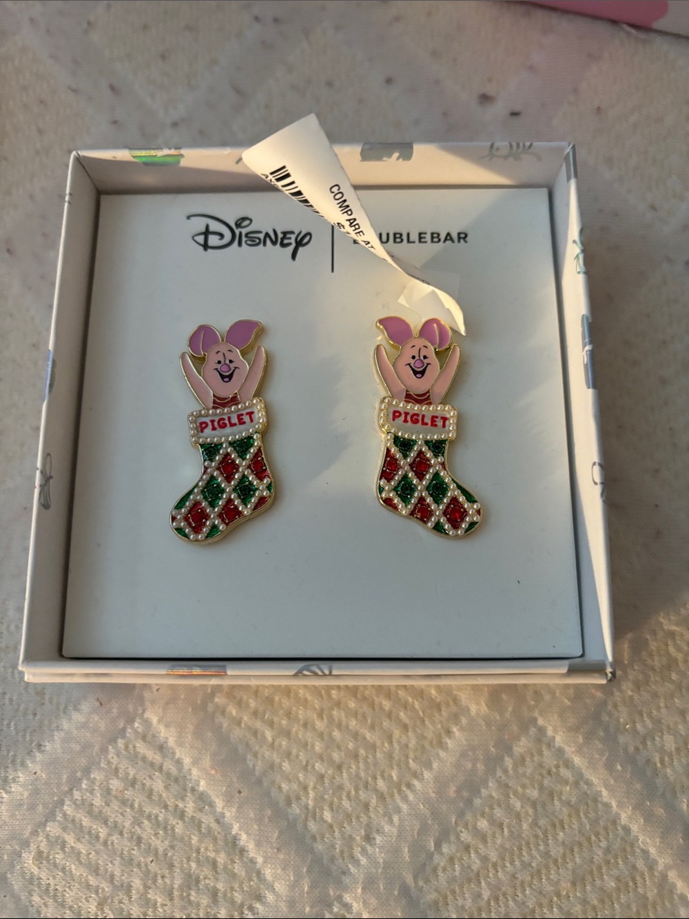 Disney Piglet Holiday Stocking Stud Earrings - Pink, Red & Green